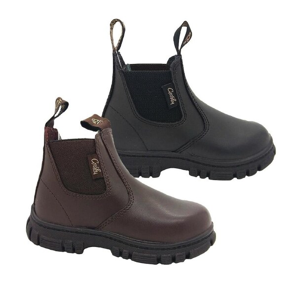 Toddler Boots Grosby Ranch Black Or Brown Leather Pull on Boot Size 4-12 Black / 5