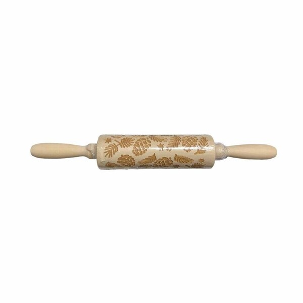 Christmas Rolling Pin Wooden Engraved Pine Cone Leaf Pattern