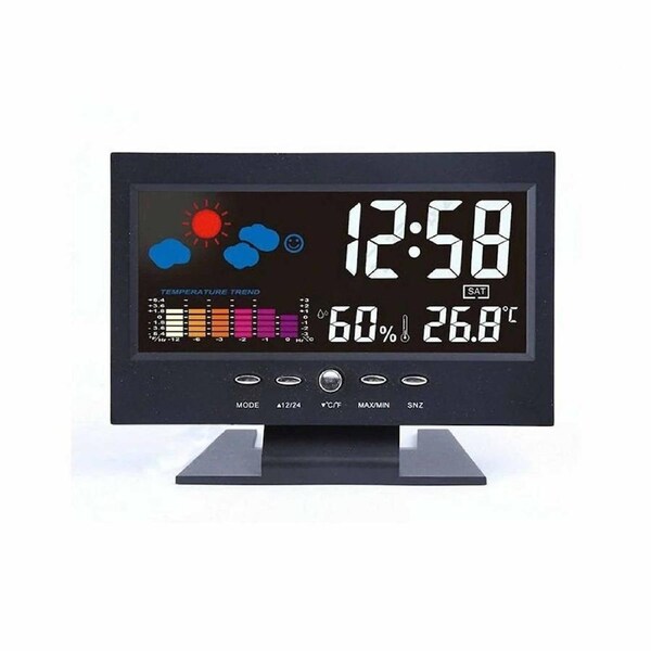 Desk Alarm Clock Time LED Digital Snooze Calendar Weather Display