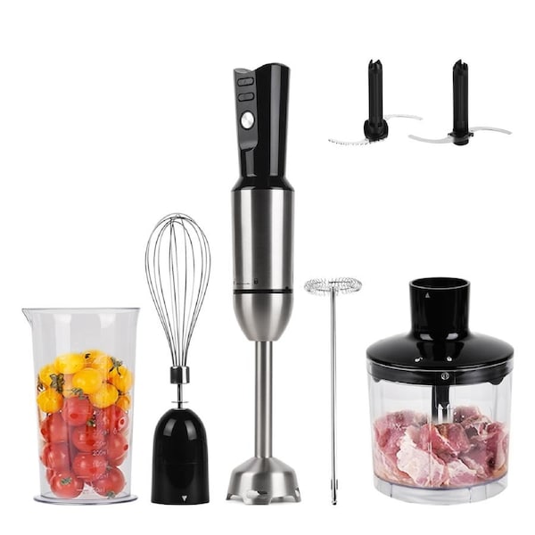Advwin 5-in-1 Hand Immersion Blender, 1200W Detachable Stick Blender Set with 2 Speeds and Pulse, 2 Chopping Blades for Food Prep, Mixing, Chopping, Whipping, Milk Frothing