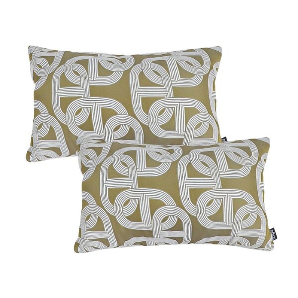 SOGA 2X 35cm Artistic Olive Green White Geometric Pattern Throw Pillow