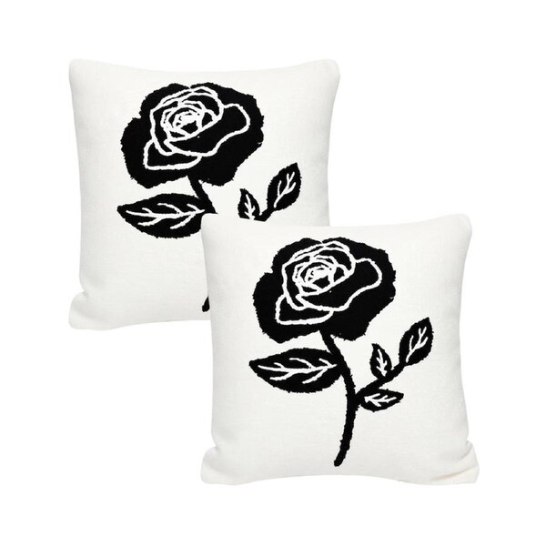 SOGA 2X 45cm White Black Single Rose Embroidered Throw Pillow