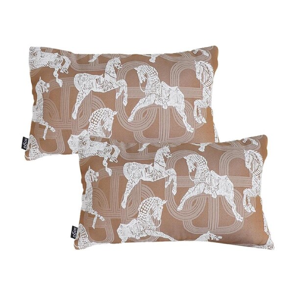 SOGA 2X 35cm Bohemian Camel Brown White Horse Pattern Throw Pillow