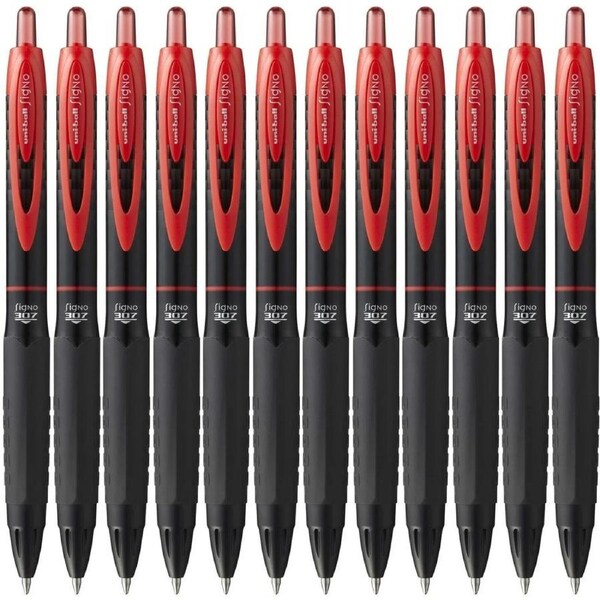 Uni-Ball UMN307 Signo Retractable Gel Ink Rollerball Pens 0.7mm Red Box 12