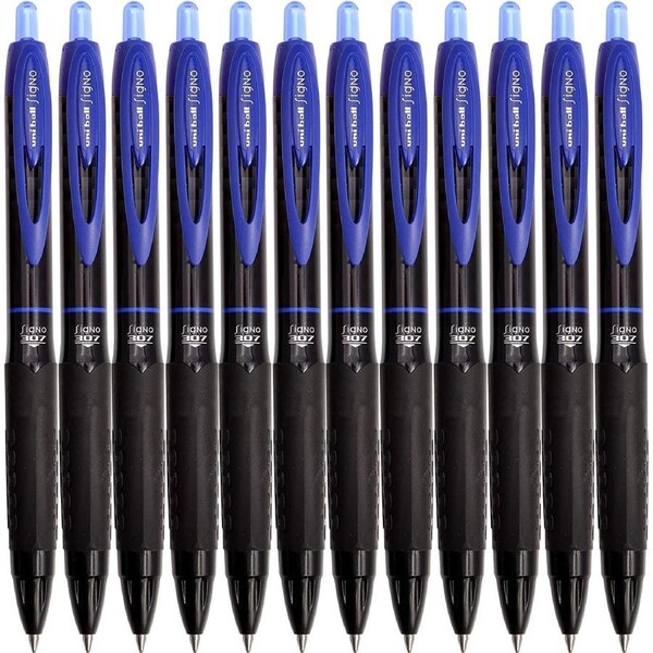 Uni-Ball UMN307 Signo Retractable Gel Ink Rollerball Pens 0.7mm Blue Box 12
