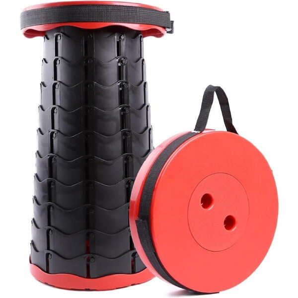 Folding Stool Seat Portable Retractable Telescopic Camping Fishing Travel Chair Red