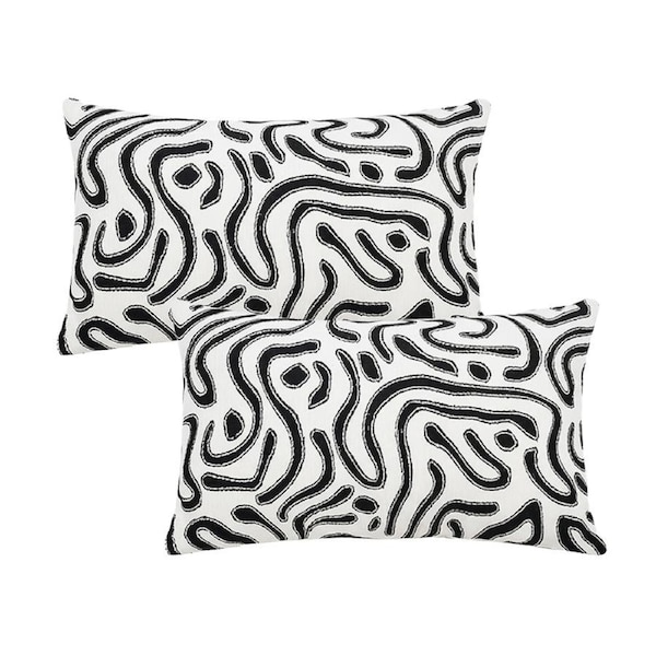 SOGA 2X 30cm Black White Abstract Swirl Pattern Decorative Throw Pillow