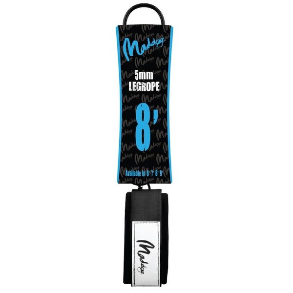 Maddog Basic Straight Soft Surfboard Leash w/ Neoprene Ankle Strap 8 Foot Black