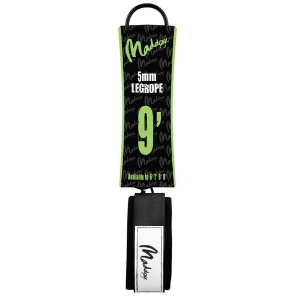 Maddog Basic Straight Soft Surfboard Leash w/ Neoprene Ankle Strap 9 Foot Black