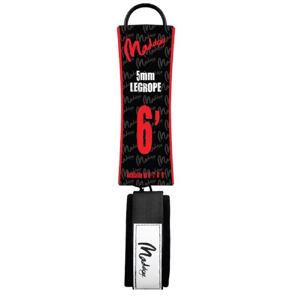 Maddog Basic Straight Soft Surfboard Leash w/ Neoprene Ankle Strap 6 Foot Black