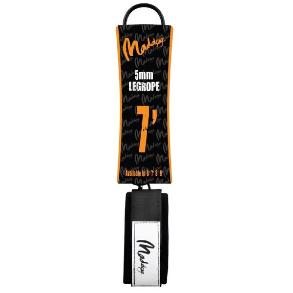Maddog Basic Straight Soft Surfboard Leash w/ Neoprene Ankle Strap 7 Foot Black