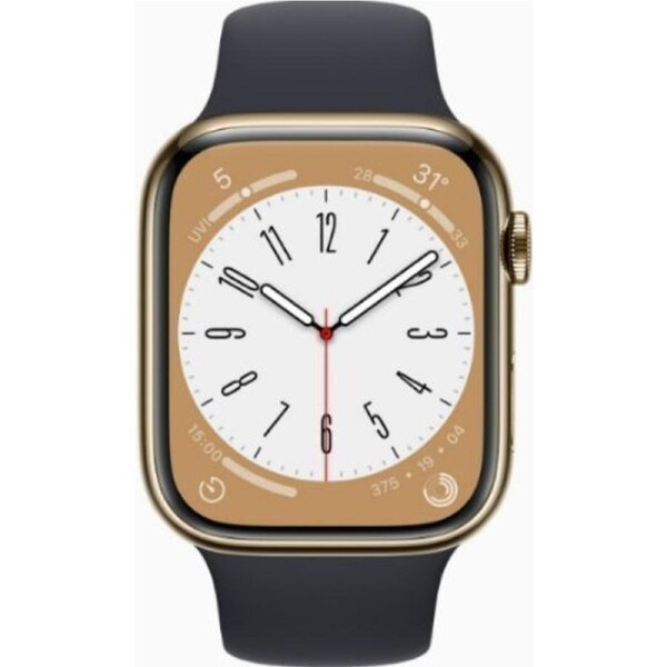 Apple Watch Series 8 - 32GB - Cellular + GPS - 45mm - Gold - Stainless Steel - Midnight - Sport Band - Rubber - Refurbished (Excellent Condition)