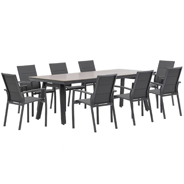 FurnitureOkay Marina-Capri 9-Piece Sintered Stone Outdoor Dining Setting - Charcoal