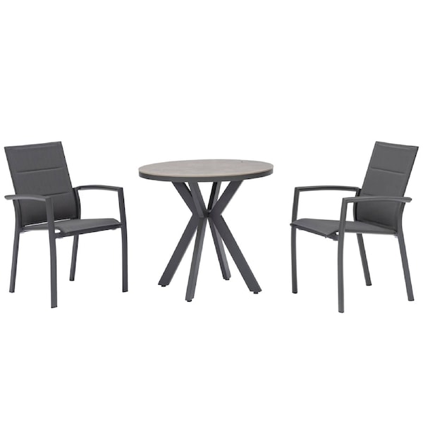 FurnitureOkay Marina-Capri 3-Piece Sintered Stone Outdoor Dining Setting - Charcoal