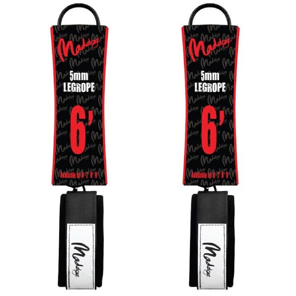 2PK Maddog Basic Straight Surfboard Leash w/ Neoprene Ankle Strap 6 Foot Black