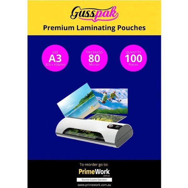100pc Gusspak Laminating Protective Pouches A3 Page/Poster 80 Micron Gloss