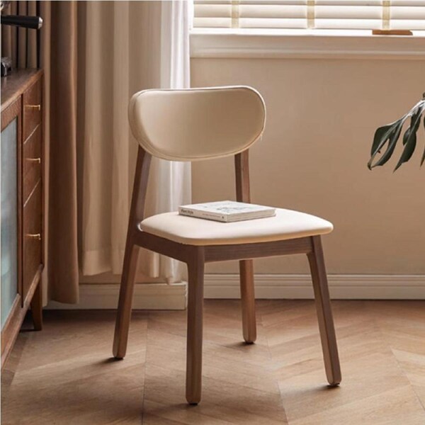 Theodore FAS-Graded Solid Walnut Wood Curved Back Dining Chair with Upholstered Seat Cushion