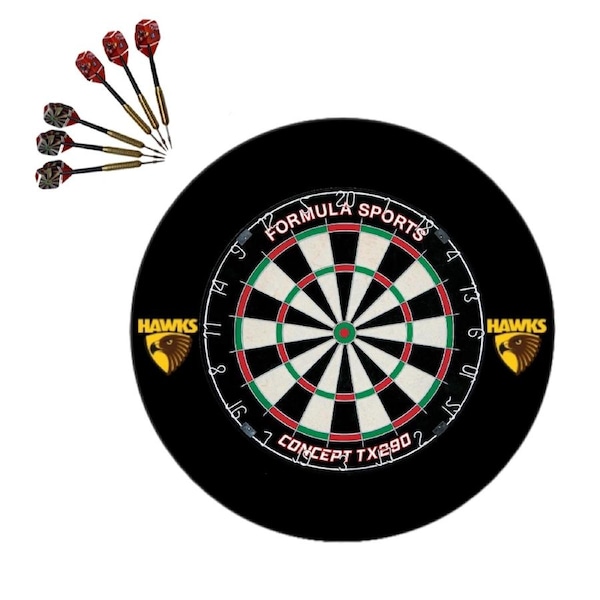 TX290 Bristle Dartboard + Hawthorn Hawks AFL Surround + Darts Set