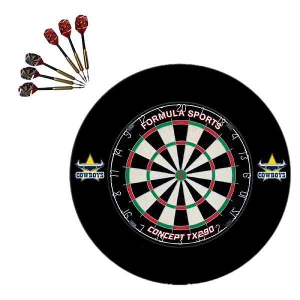 TX290 Bristle Dartboard + North QLD Queensland Cowboys NRL Surround + Darts Set