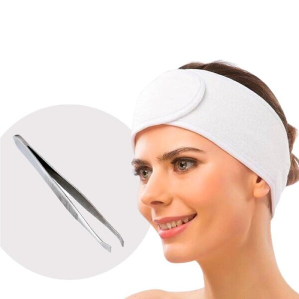 White Velcro Headband + Ezi Tweezer