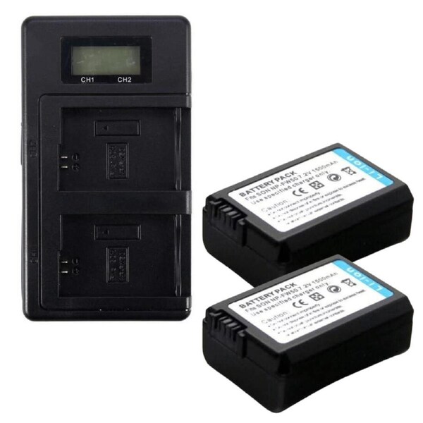2x NP-FW50 Batteries + Charger for Sony Alpha A5000, A5100, A6000, A6300, A6500 - Replacement Kit