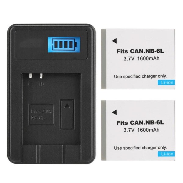 2x NB-6L Batteries + Dual Charger for Canon PowerShot SX530, SX540, SX610, SX710, S90, S95, D10, D20 - Replacement Kit