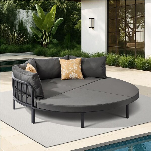 Livsip Outdoor Round Daybed Large Sun Lounge Setting Furniture Lounger Sofa