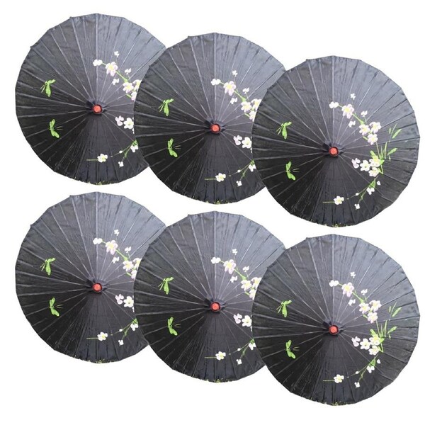 6x PARASOL UMBRELLA Chinese Japanese Bamboo Flower Pattern 80cm Large BULK - Black