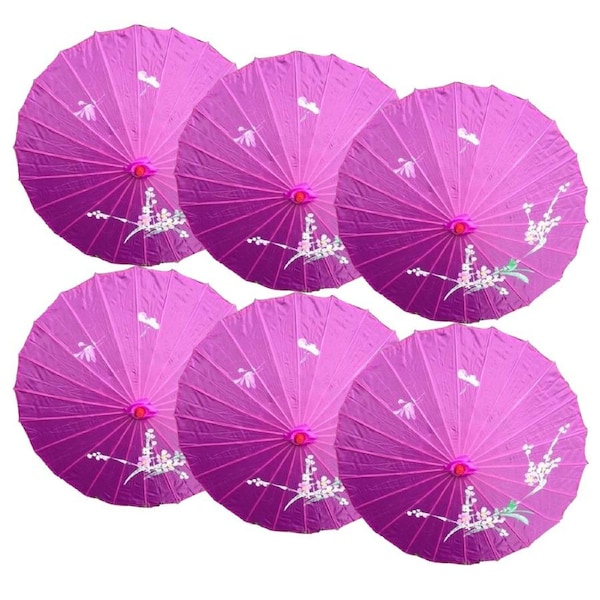 6x PARASOL UMBRELLA Chinese Japanese Bamboo Flower Pattern 80cm Large BULK - Purple