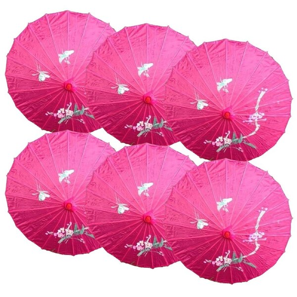 6x PARASOL UMBRELLA Chinese Japanese Bamboo Flower Pattern 80cm Large BULK - Hot Pink
