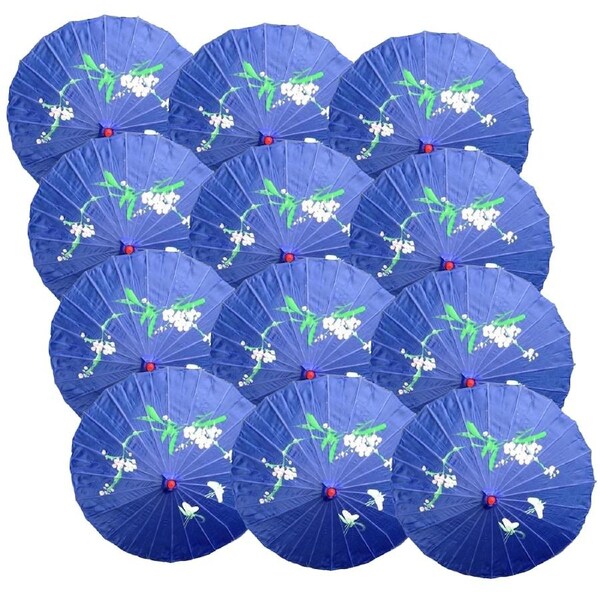 12x PARASOL UMBRELLA Chinese Japanese Bamboo Flower Pattern 80cm Large BULK - Blue