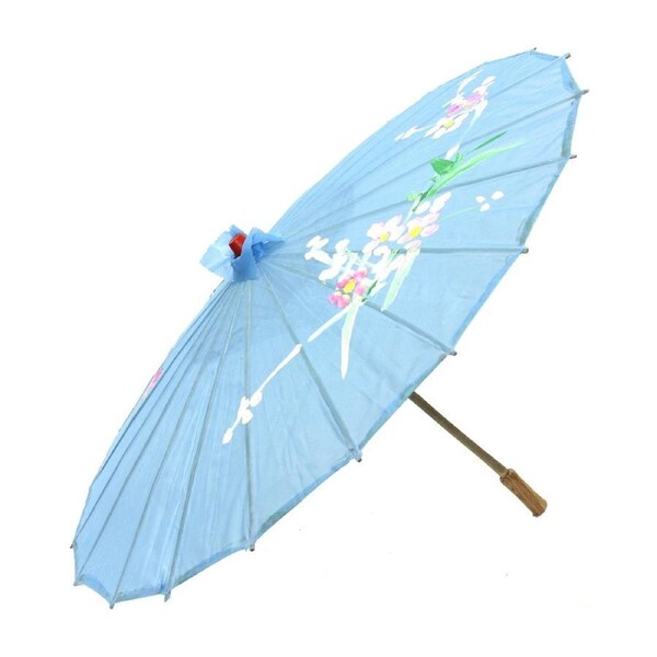 PARASOL UMBRELLA Chinese Japanese Bamboo Flower Pattern Fabric 80cm Diameter - Sky Blue