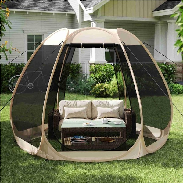 Costway Screened Pop up Tent 4-6 Person Foldable Camping Tent Gazebo w/All-Side Netting Carry Bag Outdoor Sunshade Canopy