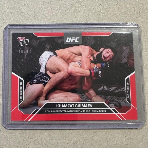 2024 UFC Topps Now UFC 308 - KHAMZAT CHIMAEV 10/10 RED PARALLEL #28 BOOKEND
