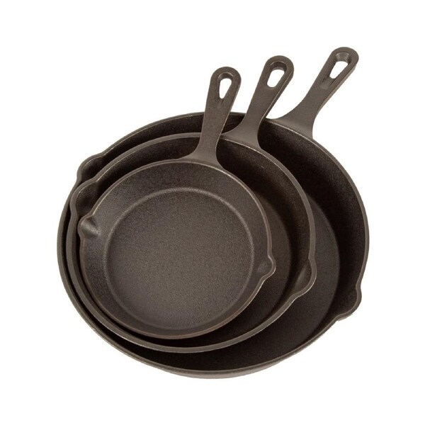 Chef Cast Iron Frying Pan Set – 3PCS Skillet, Grill & Oven Cookware for Home Cooking