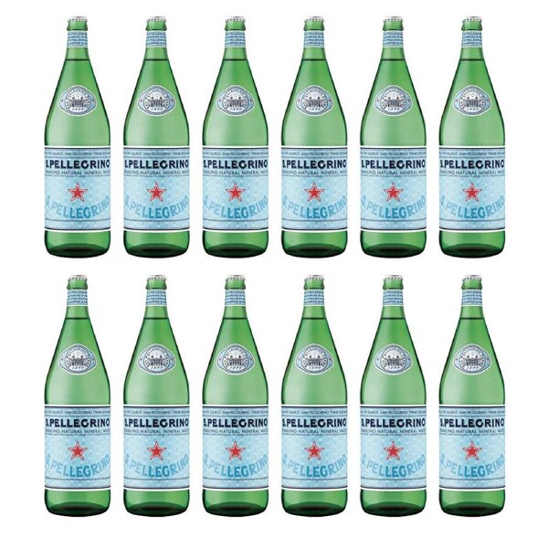 12PK San Pellegrino Italian Sparkling Mineral Water Green Glass Bottle 1L