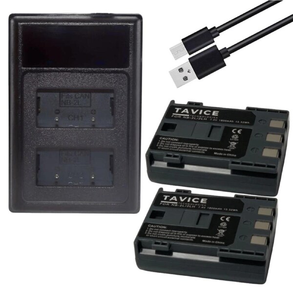 2x NB-2L / NB-2LH 1500mAh Batteries + Dual USB LCD Charger for Canon EOS 350D, 400D, Rebel XT, XTi, Kiss N, G7, G9, S30-S80