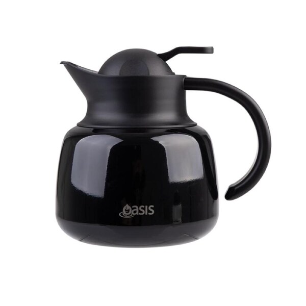 Oasis Stainless Steel Double Wall Insulated Teapot + Strainer 750ml - Black