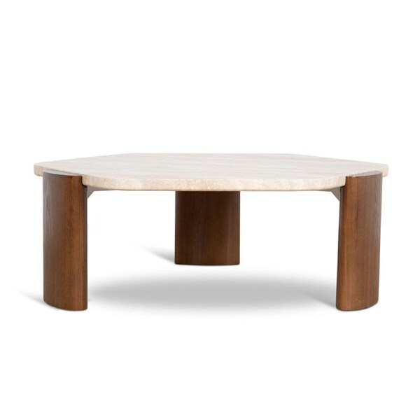 Larisa 100cm Travertine Coffee Table - Walnut