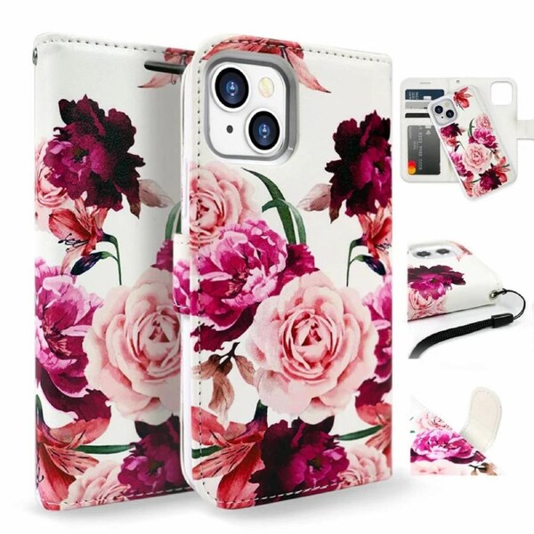Tough On iPhone 16e / iPhone 15 Case Magnetic Detachable Leather Rose Flower