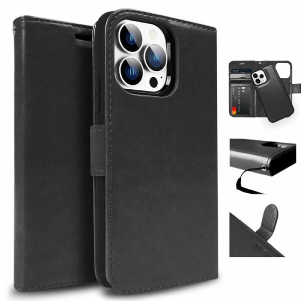 Tough On iPhone 14 Pro Max Magnetic Detachable Leather Case Black