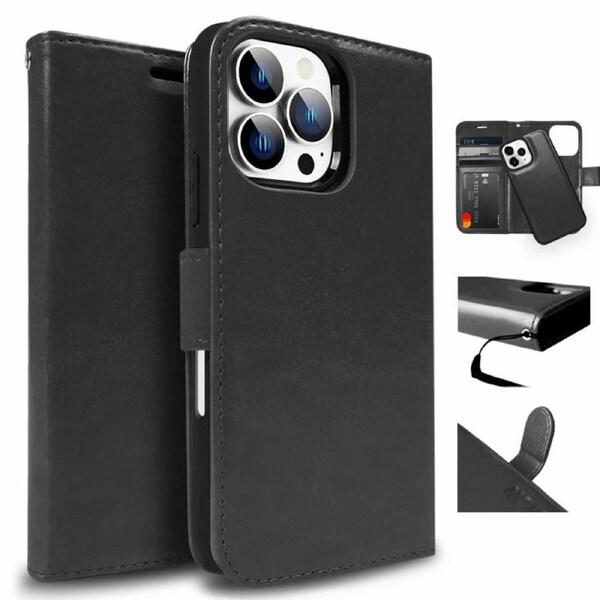 Tough On iPhone 16 Pro Case Magnetic Detachable Leather Black
