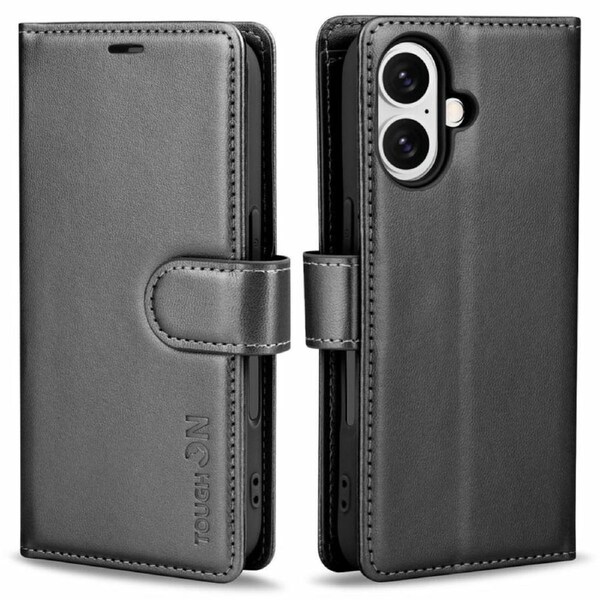Tough On iPhone 16 Plus Flip Wallet Leather Case Black