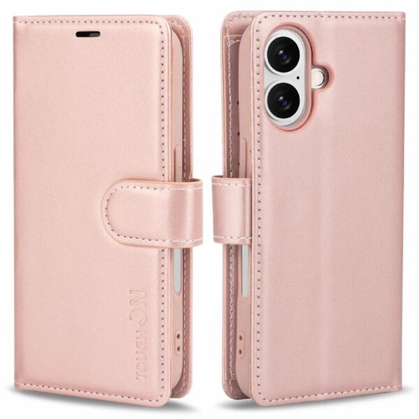 Tough On iPhone 16 Plus Flip Wallet Leather Case Rose Gold