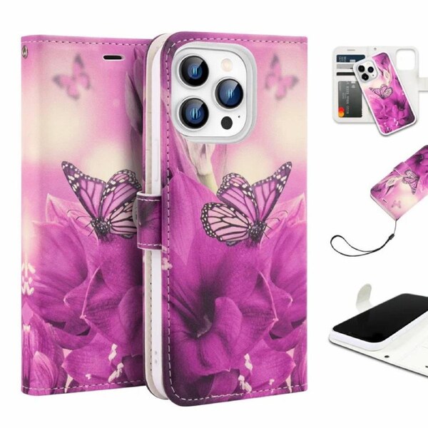 Tough On iPhone 16 Pro Max Case Magnetic Detachable Leather Butterfly Pink Lady