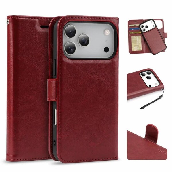 Tough On Magnetic Detachable Leather Case for iPhone 17 Pro Max Red