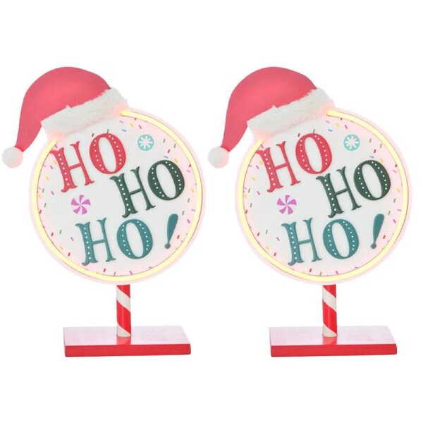 2PK Gibson Gifts LED Ho Ho Ho Christmas Decoration Round Sign Post 80x220x300mm