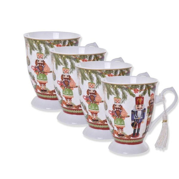 4PK Gibson Gifts Nutcracker Christmas Footed Bone China Drinking Mug 110x125x125