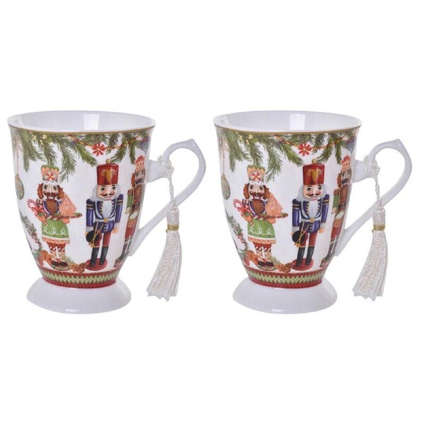 2PK Gibson Gifts Nutcracker Christmas Footed Bone China Drinking Mug 110x125x125