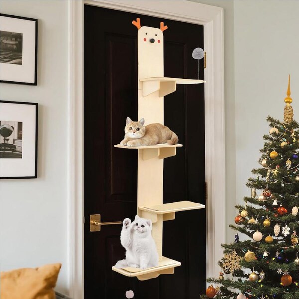 Advwin Door Hanging Cat Shelf 4-Levels Cat Climber Door Mounted Vertical Cat Tree Tower